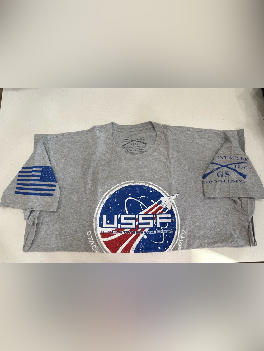 Grunt Style Gray USSF Space Force Graphic Tee with Red & Blue Emblem